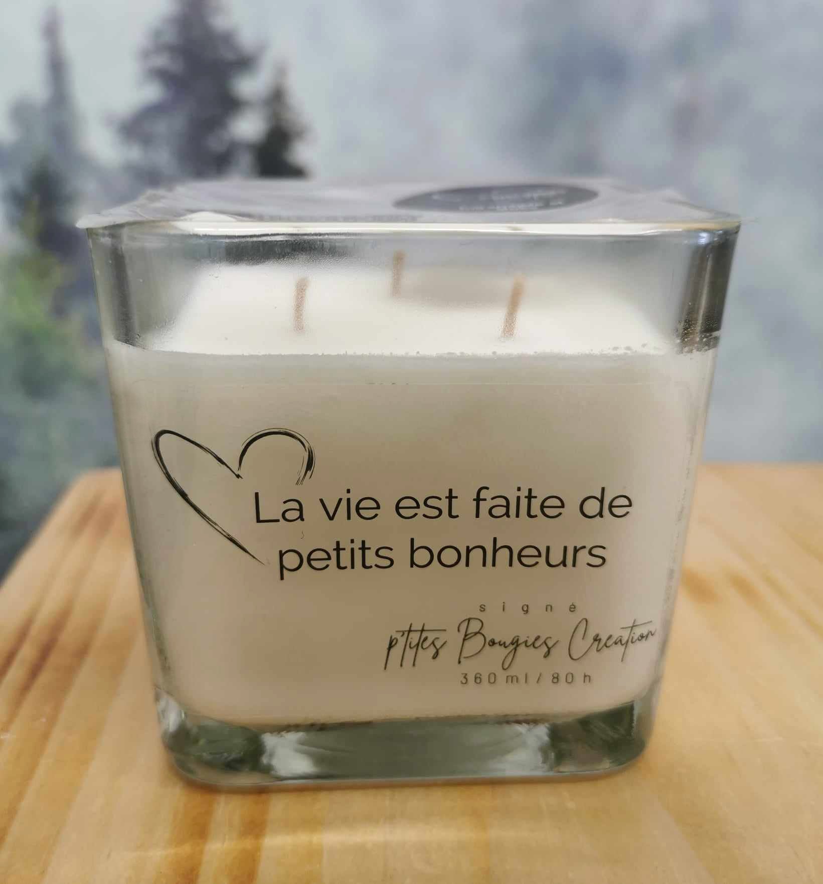 Bougie 3 mèches - La vie est faite de petits bonheurs - P'tites Bougies Création